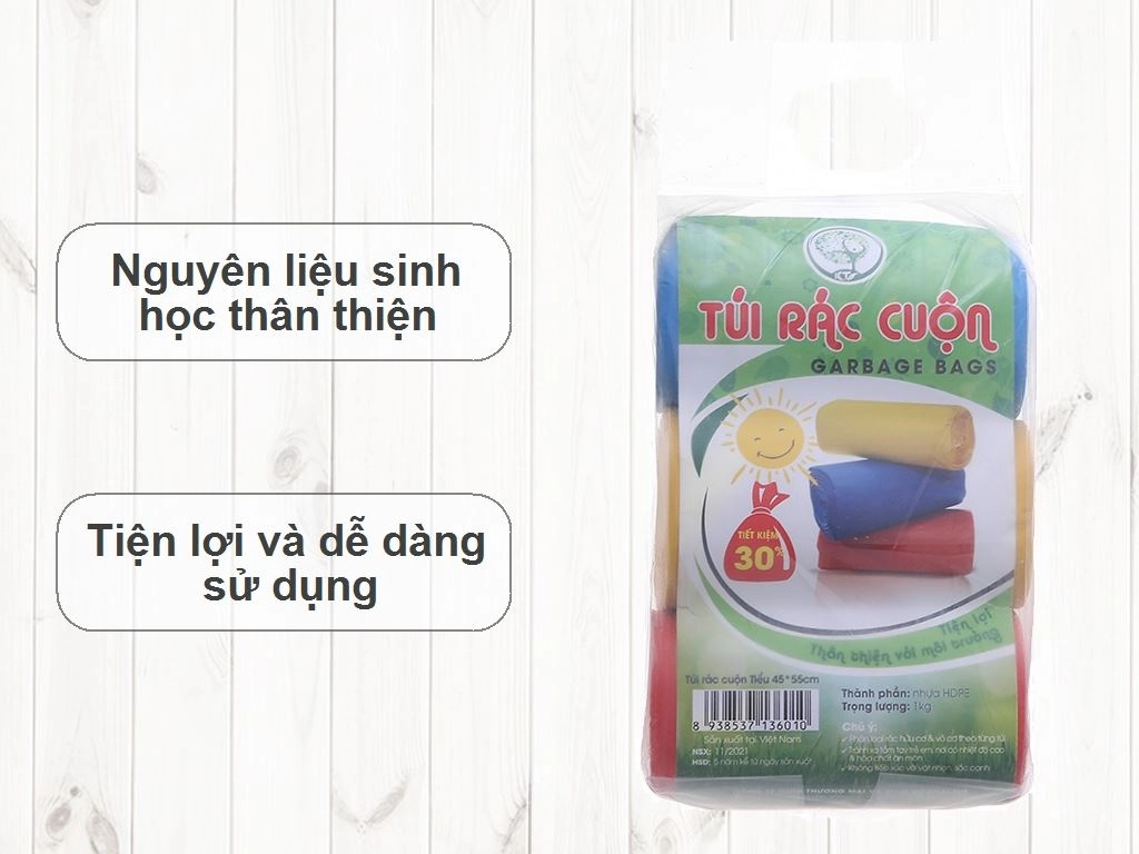 3 cuộn túi rác nhiều màu Khai Tuệ 45x55cm (1kg)